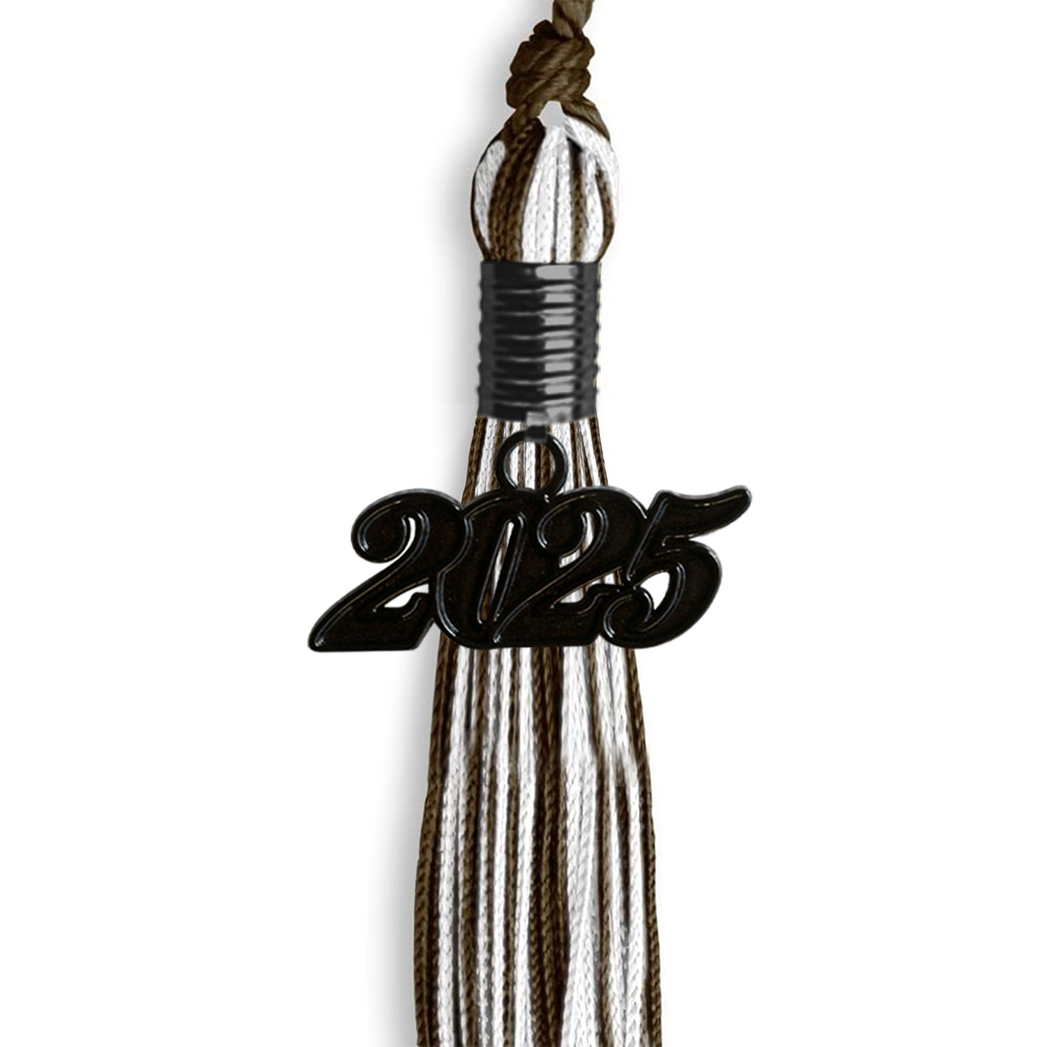 Brown/White Mixed Color Graduation Tassel with Black Bling Charm by Wholesale Grad Supply