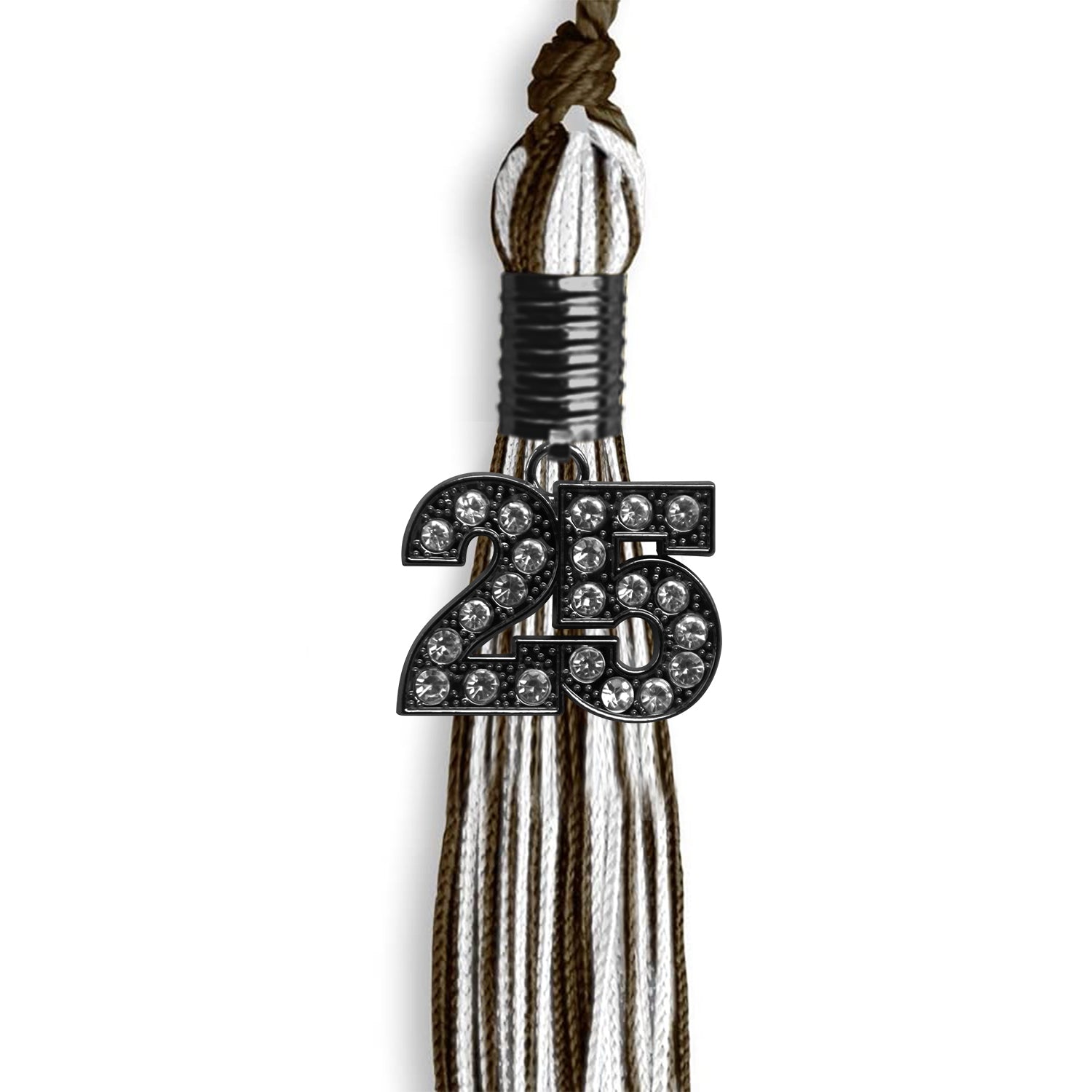 Brown/White Mixed Color Graduation Tassel with Black Bling Charm by Wholesale Grad Supply
