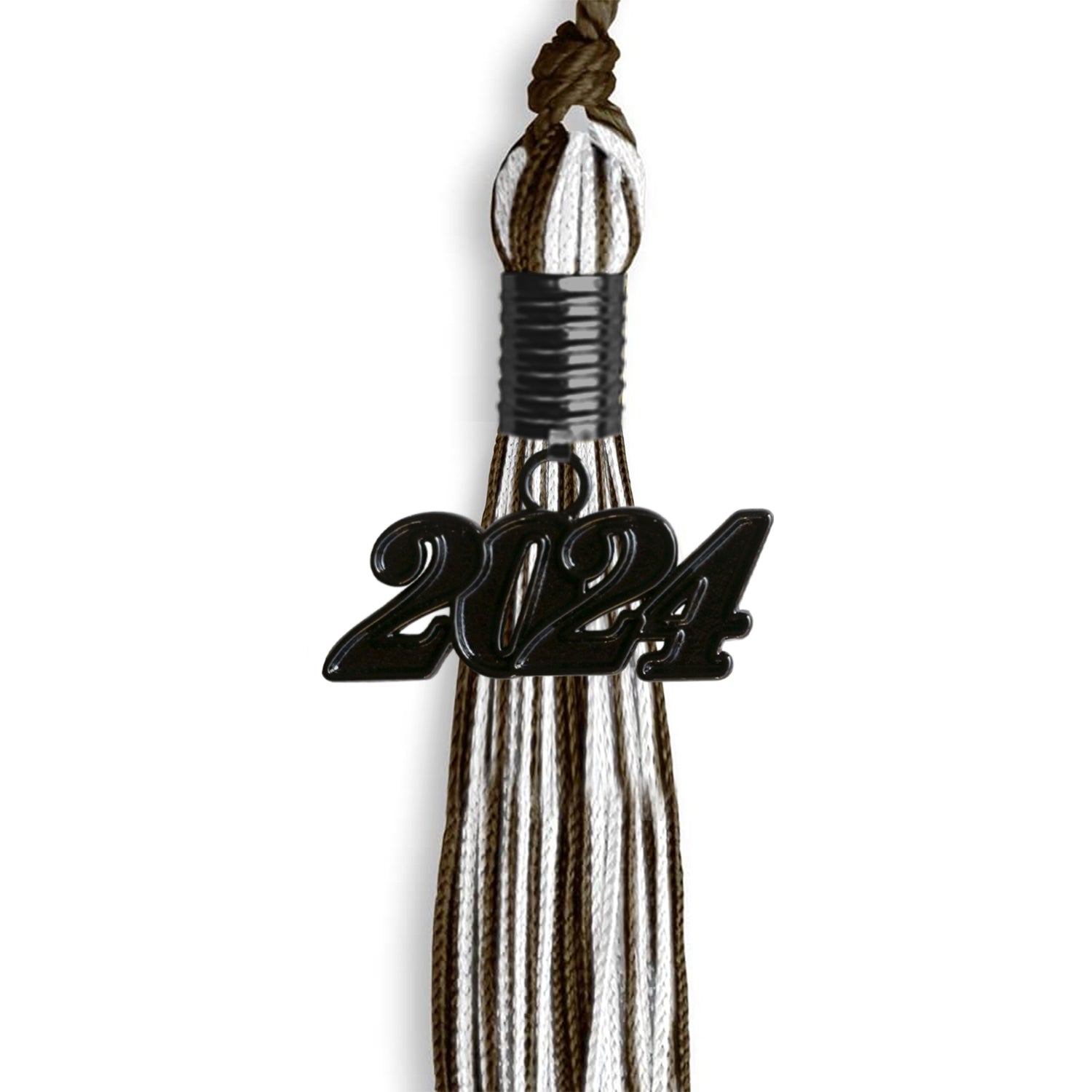 Brown/White Mixed Color Graduation Tassel with Black Bling Charm by Wholesale Grad Supply
