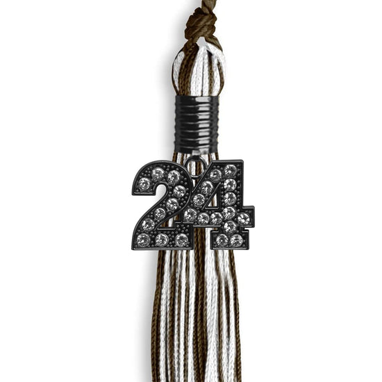 Brown/White Mixed Color Graduation Tassel with Black Bling Charm by Wholesale Grad Supply