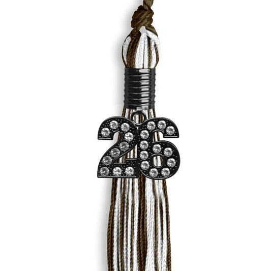 Brown/White Mixed Color Graduation Tassel with Black Bling Charm by Wholesale Grad Supply