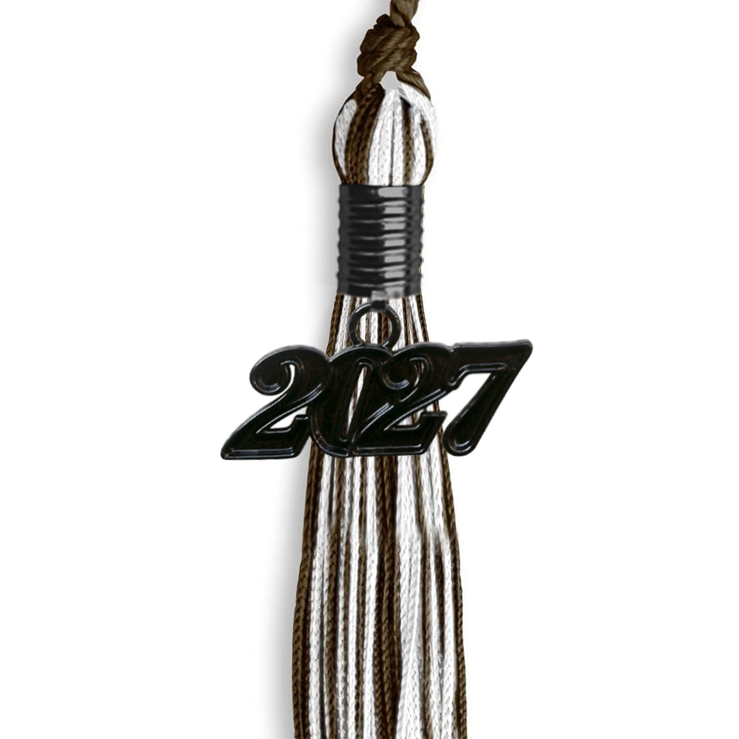 Brown/White Mixed Color Graduation Tassel with Black Bling Charm by Wholesale Grad Supply