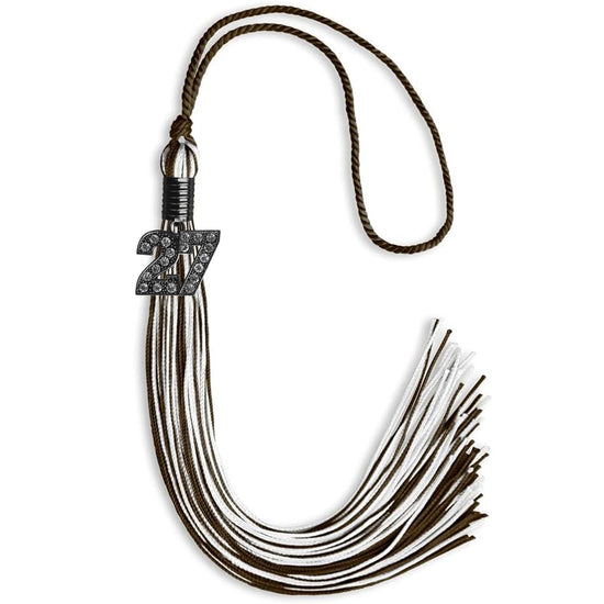 Brown/White Mixed Color Graduation Tassel with Black Bling Charm by Wholesale Grad Supply