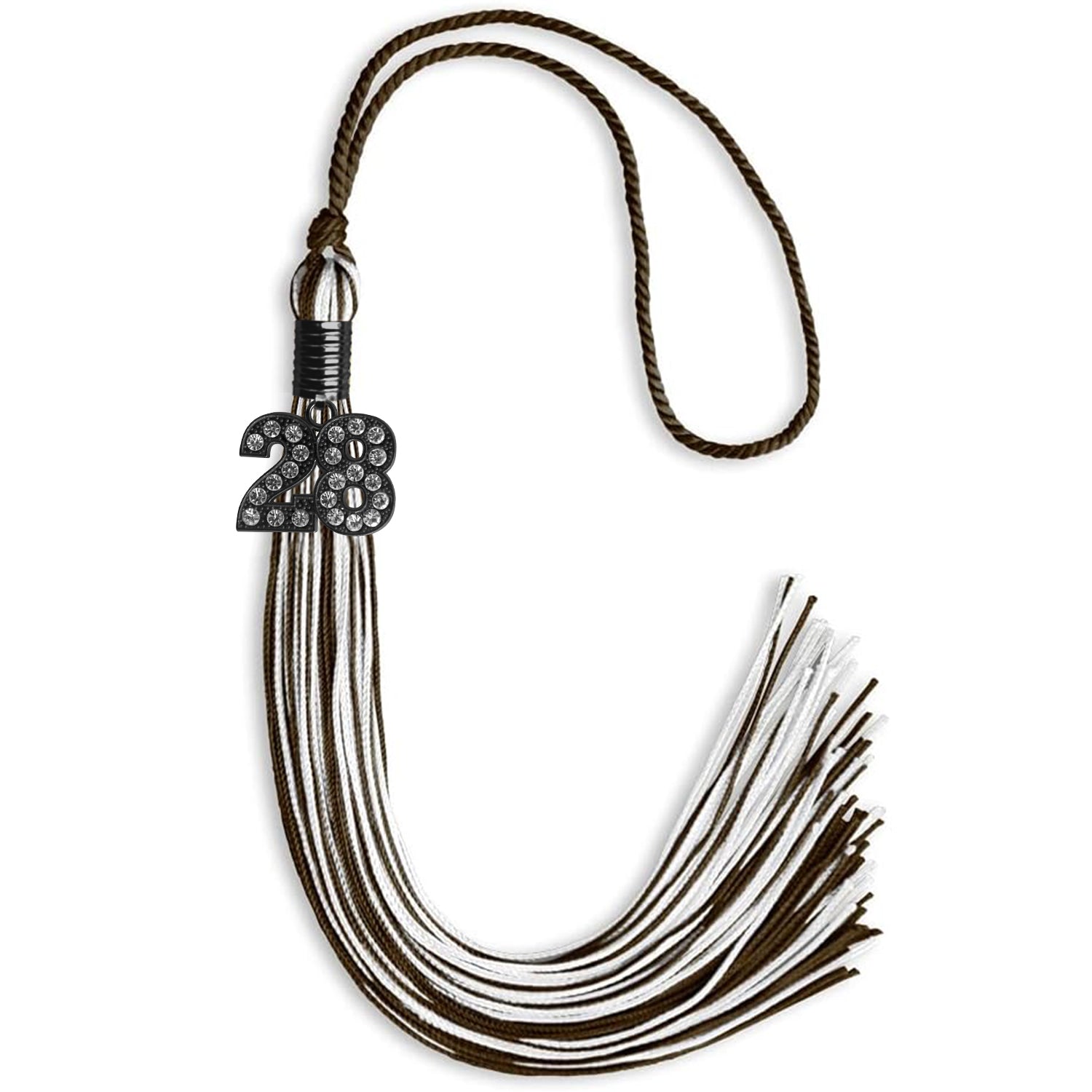 Brown/White Mixed Color Graduation Tassel with Black Bling Charm by Wholesale Grad Supply