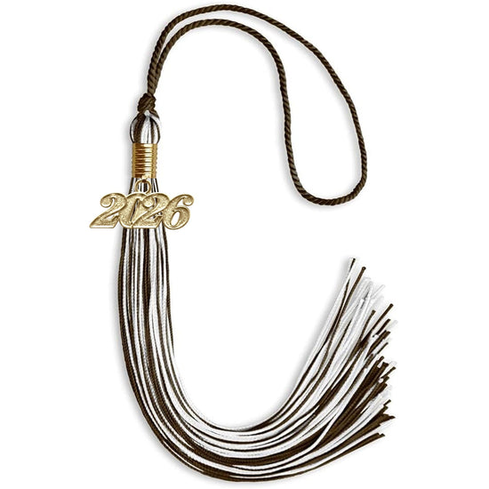 Brown/White Mixed Color Graduation Tassel with Gold Bling Charm by Wholesale Grad Supply