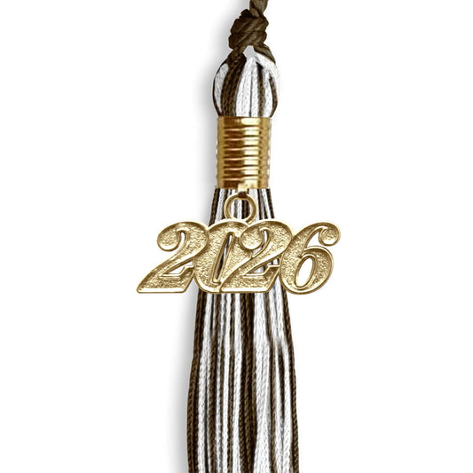 Brown/White Mixed Color Graduation Tassel with Gold Bling Charm by Wholesale Grad Supply