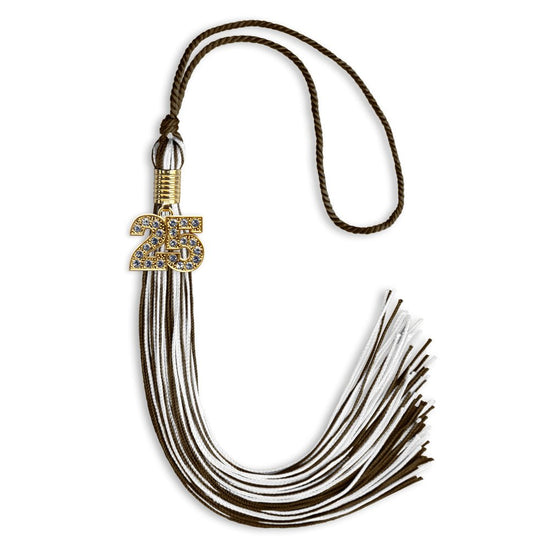 Brown/White Mixed Color Graduation Tassel with Gold Bling Charm by Wholesale Grad Supply