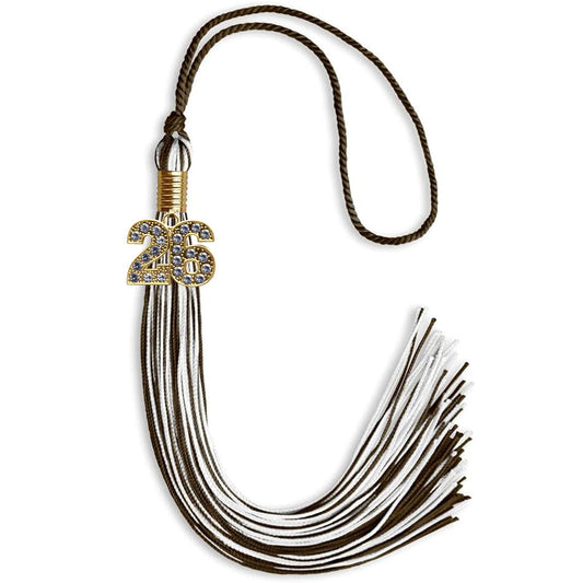 Brown/White Mixed Color Graduation Tassel with Gold Bling Charm by Wholesale Grad Supply