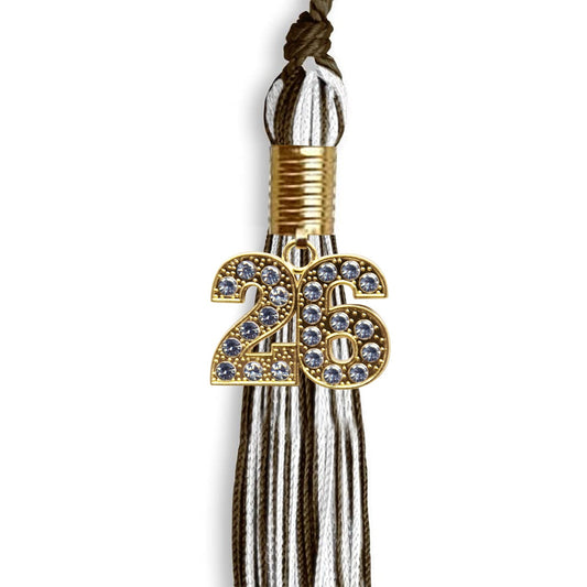 Brown/White Mixed Color Graduation Tassel with Gold Bling Charm by Wholesale Grad Supply