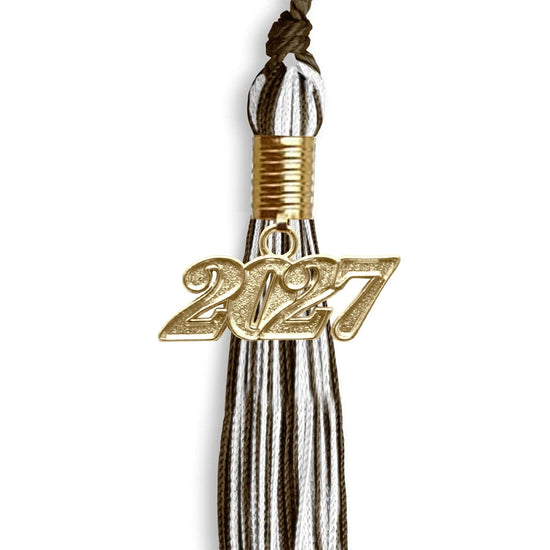 Brown/White Mixed Color Graduation Tassel with Gold Bling Charm by Wholesale Grad Supply