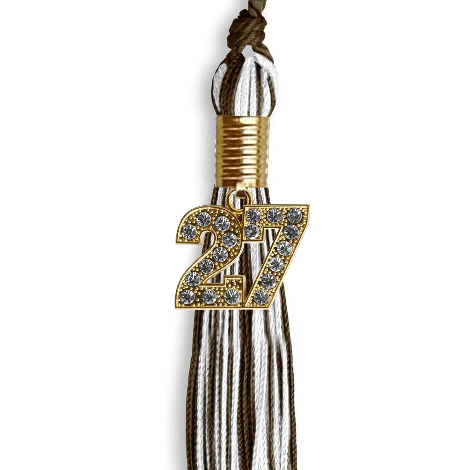 Brown/White Mixed Color Graduation Tassel with Gold Bling Charm by Wholesale Grad Supply