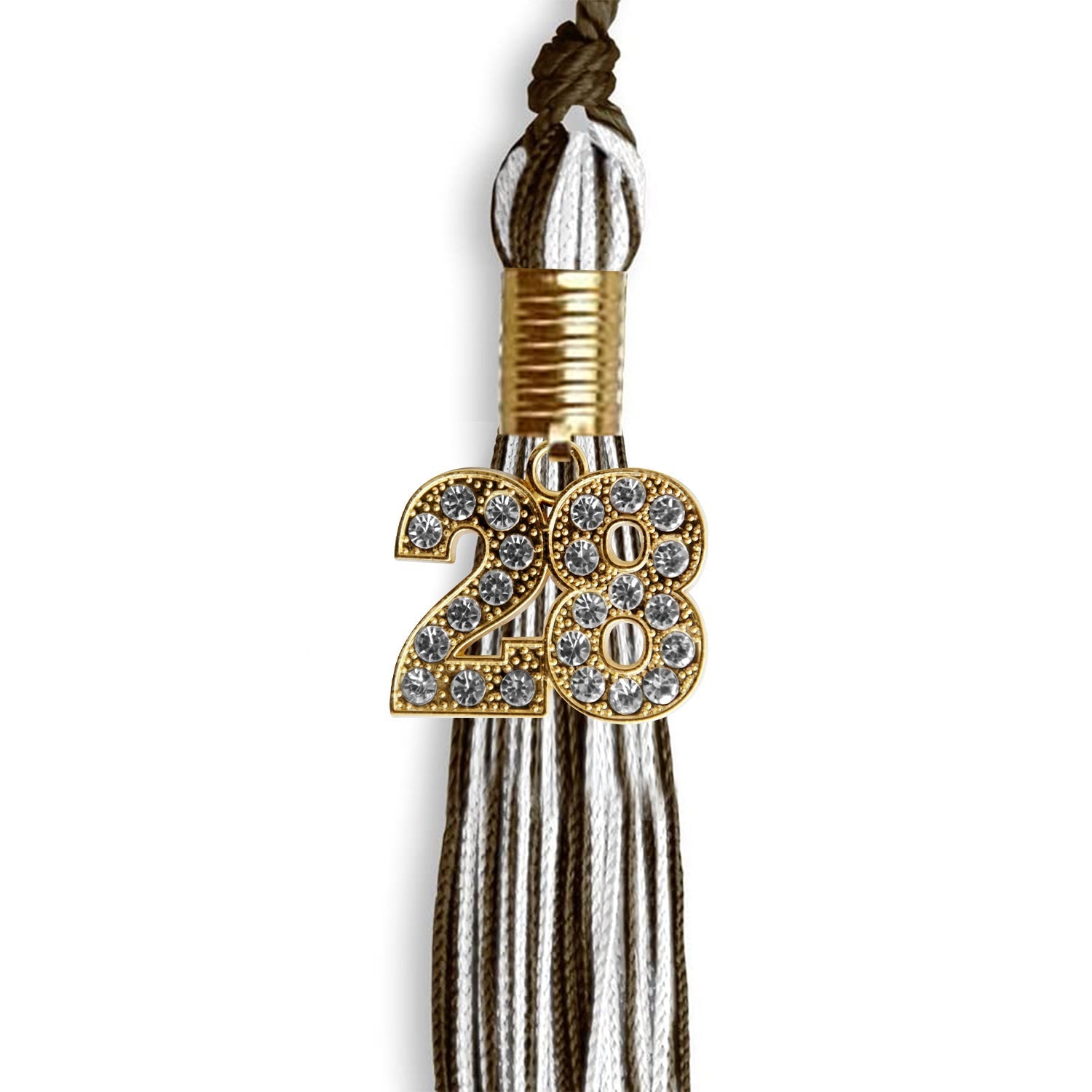 Brown/White Mixed Color Graduation Tassel with Gold Bling Charm by Wholesale Grad Supply