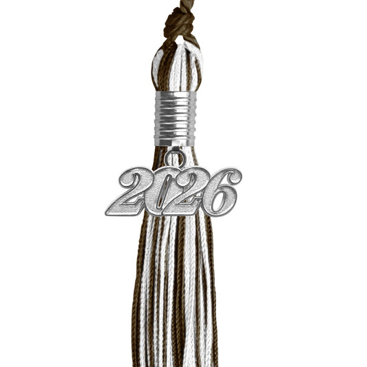 Brown/White Mixed Color Graduation Tassel with Silver Bling Charm by Wholesale Grad Supply