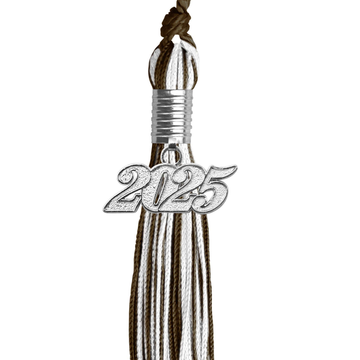 Brown/White Mixed Color Graduation Tassel with Silver Bling Charm by Wholesale Grad Supply