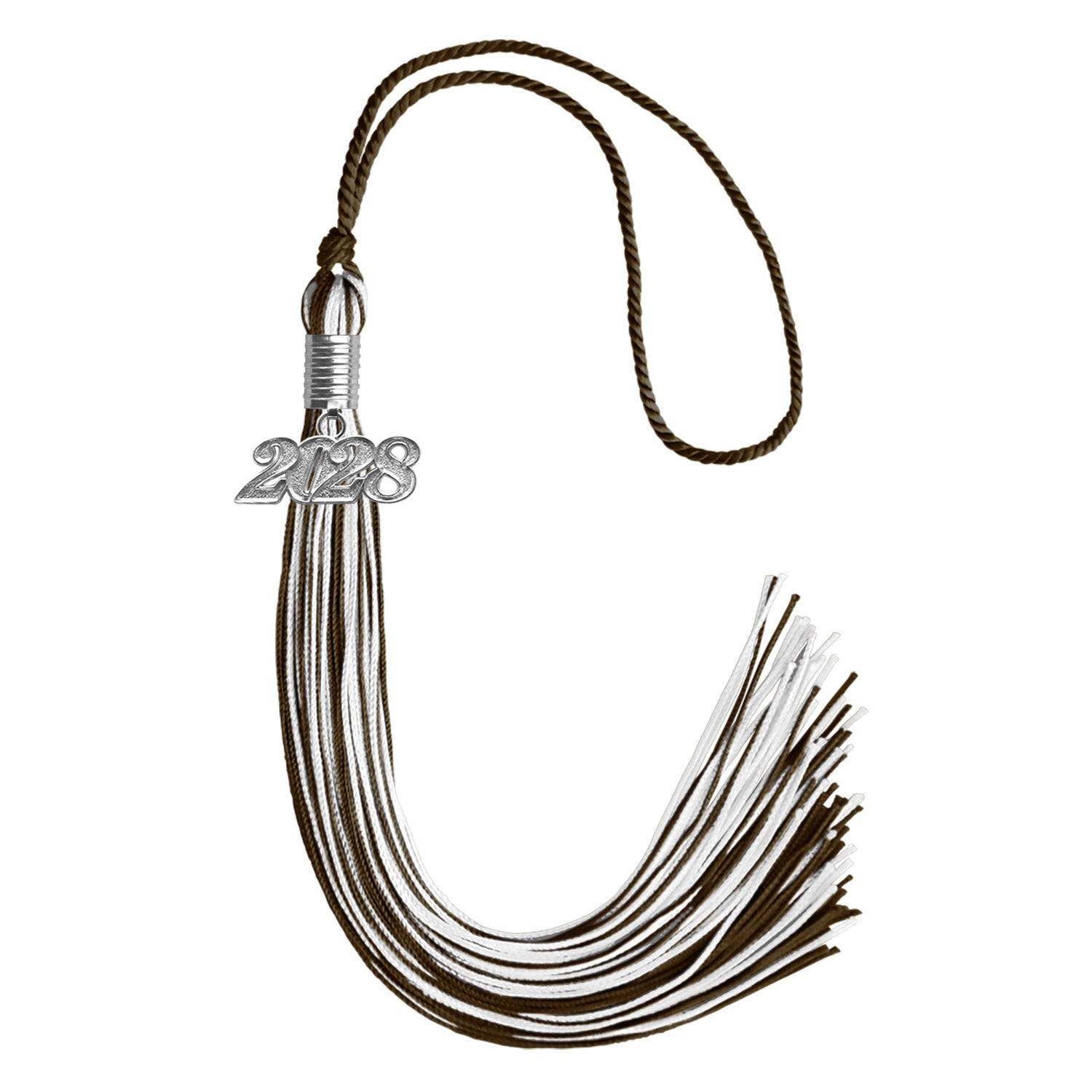 Brown/White Mixed Color Graduation Tassel with Silver Bling Charm by Wholesale Grad Supply