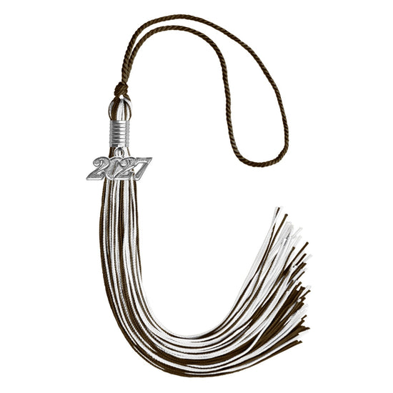 Brown/White Mixed Color Graduation Tassel with Silver Bling Charm by Wholesale Grad Supply