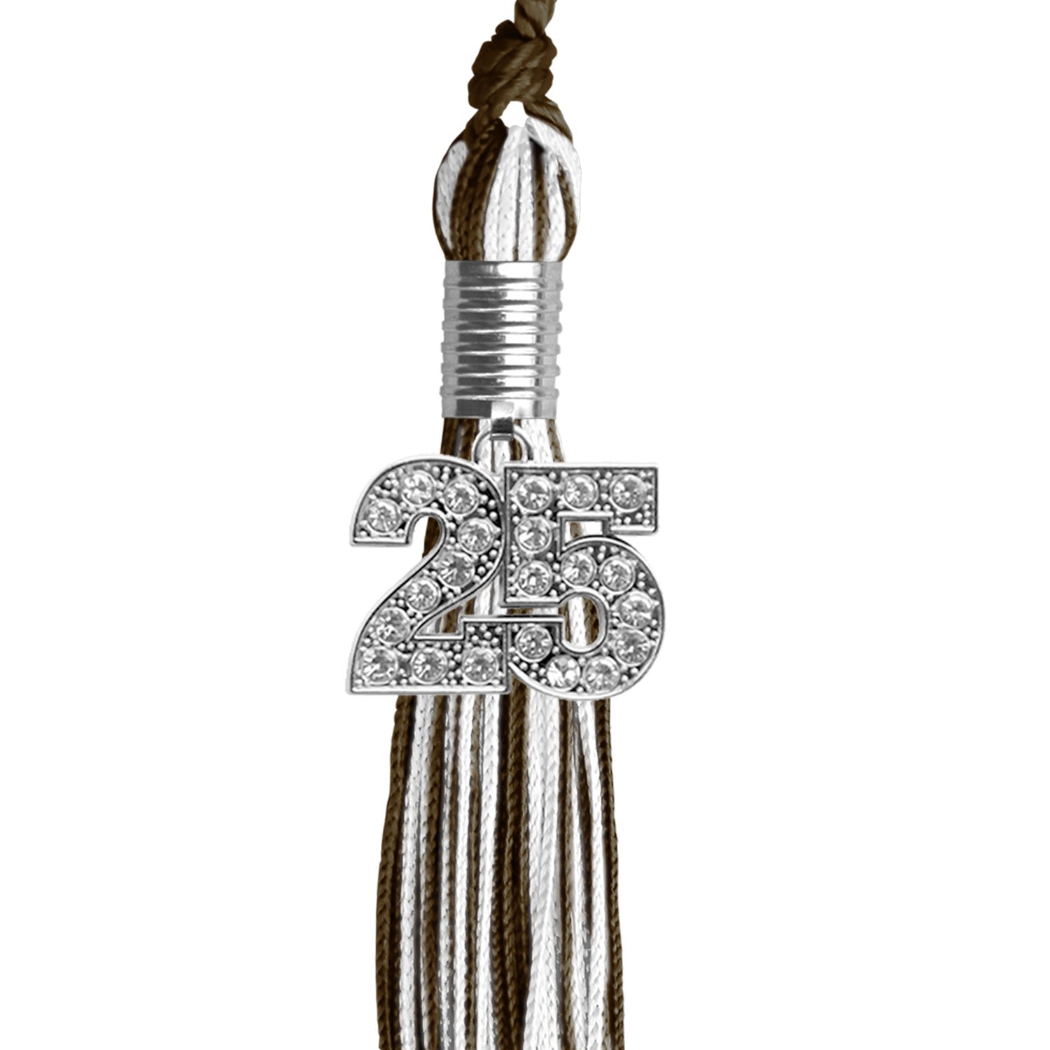 Brown/White Mixed Color Graduation Tassel with Silver Bling Charm by Wholesale Grad Supply