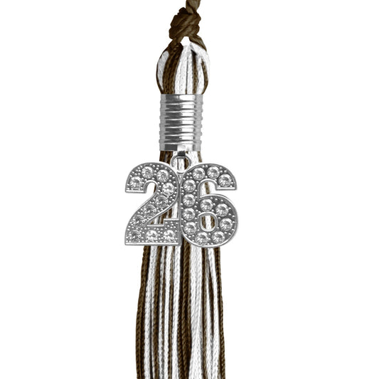 Brown/White Mixed Color Graduation Tassel with Silver Bling Charm by Wholesale Grad Supply