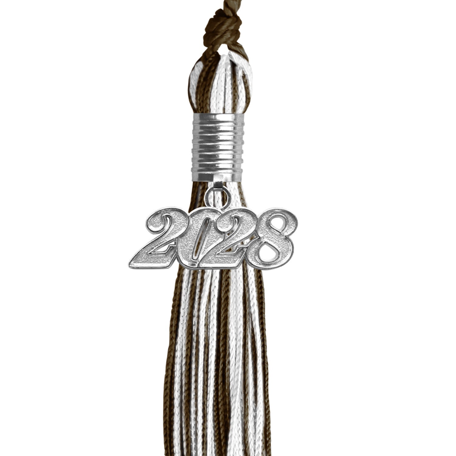 Brown/White Mixed Color Graduation Tassel with Silver Bling Charm by Wholesale Grad Supply