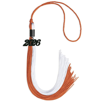Burnt Orange/White Graduation Tassel with Black Bling Charm by Wholesale Grad Supply