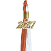Burnt Orange/White Graduation Tassel with Gold Bling Charm by Wholesale Grad Supply