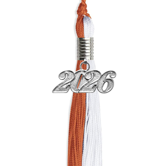 Burnt Orange/White Graduation Tassel with Silver Bling Charm by Wholesale Grad Supply