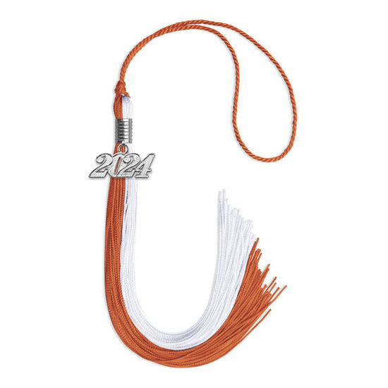 Burnt Orange/White Graduation Tassel with Silver Bling Charm by Wholesale Grad Supply