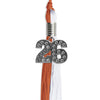 Burnt Orange/White Graduation Tassel with Silver Bling Charm by Wholesale Grad Supply