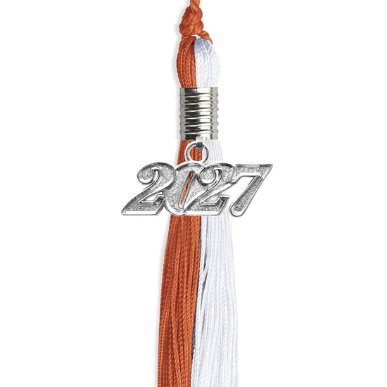 Burnt Orange/White Graduation Tassel with Silver Bling Charm by Wholesale Grad Supply