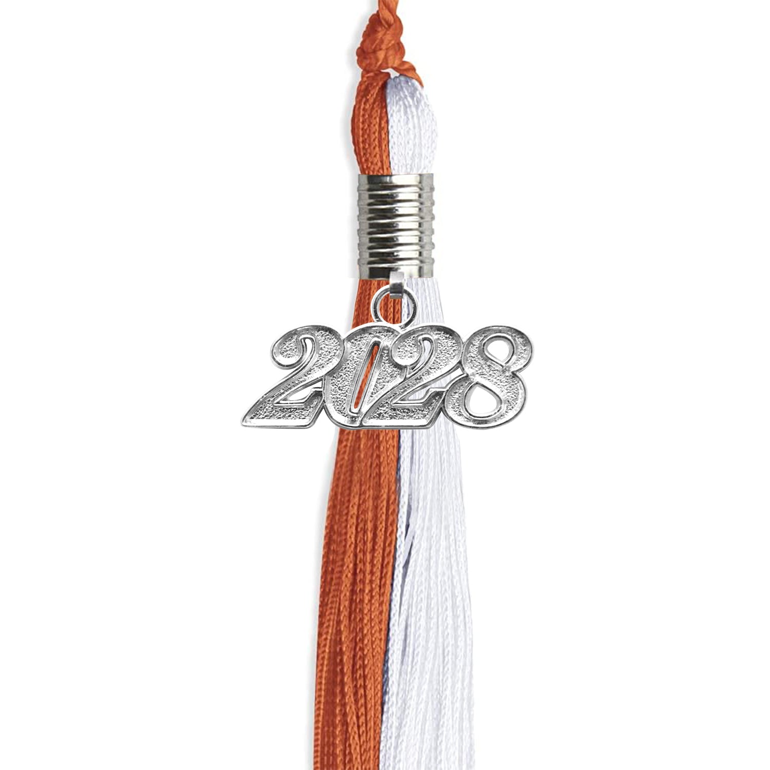 Burnt Orange/White Graduation Tassel with Silver Bling Charm by Wholesale Grad Supply