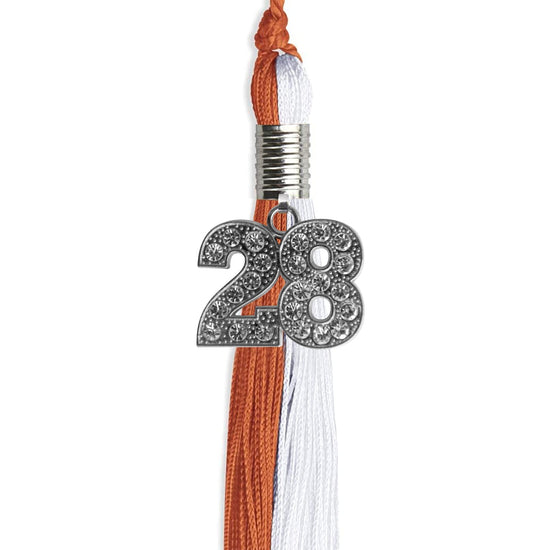 Burnt Orange/White Graduation Tassel with Silver Bling Charm by Wholesale Grad Supply