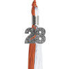 Burnt Orange/White Graduation Tassel with Silver Bling Charm by Wholesale Grad Supply
