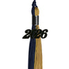 Dark Navy Blue/Antique Gold Graduation Tassel with Black Bling Charm by Wholesale Grad Supply