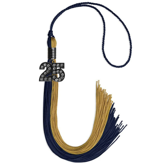 Dark Navy Blue/Antique Gold Graduation Tassel with Black Bling Charm by Wholesale Grad Supply