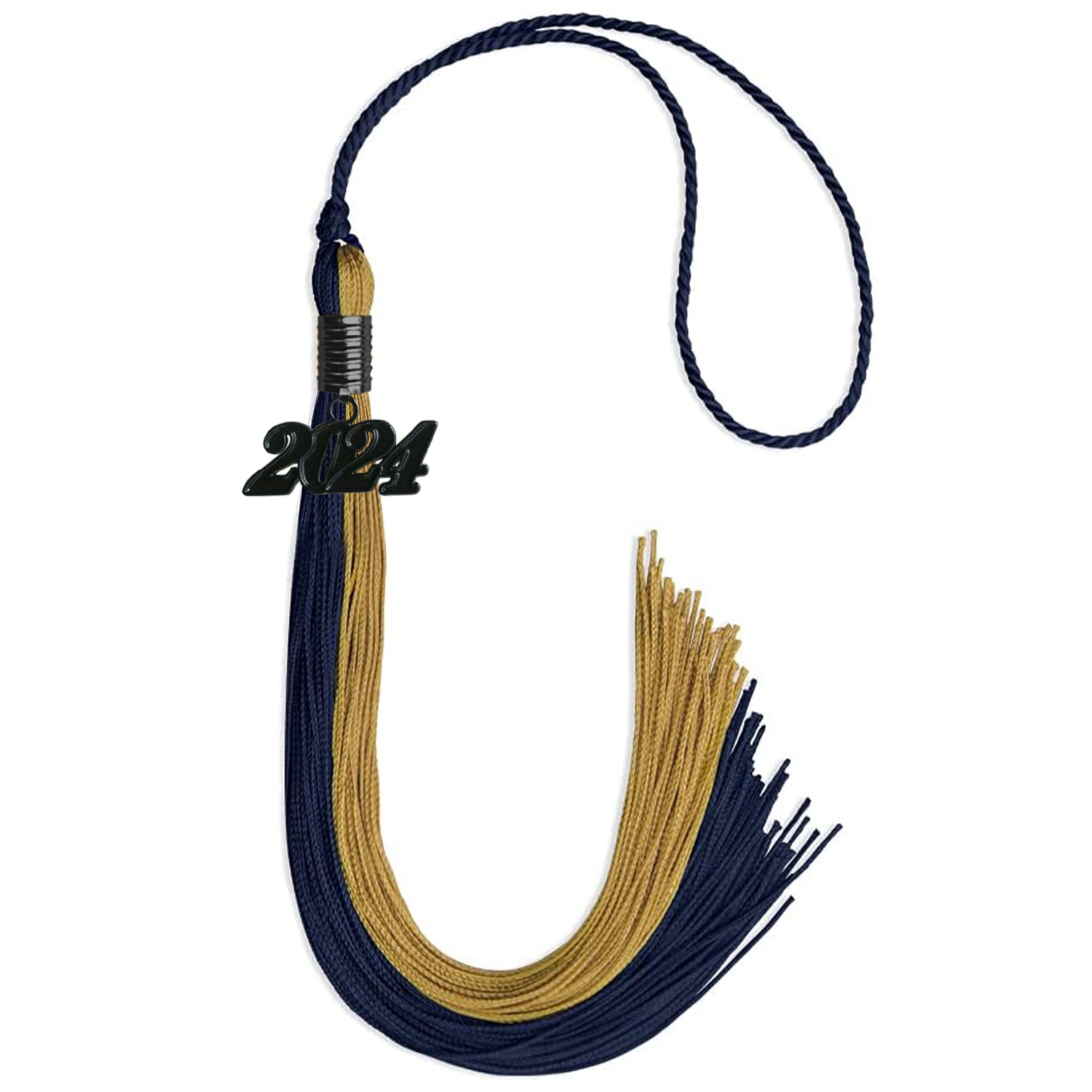 Dark Navy Blue/Antique Gold Graduation Tassel with Black Bling Charm by Wholesale Grad Supply