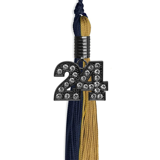 Dark Navy Blue/Antique Gold Graduation Tassel with Black Bling Charm by Wholesale Grad Supply