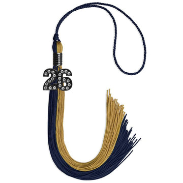 Dark Navy Blue/Antique Gold Graduation Tassel with Black Bling Charm by Wholesale Grad Supply