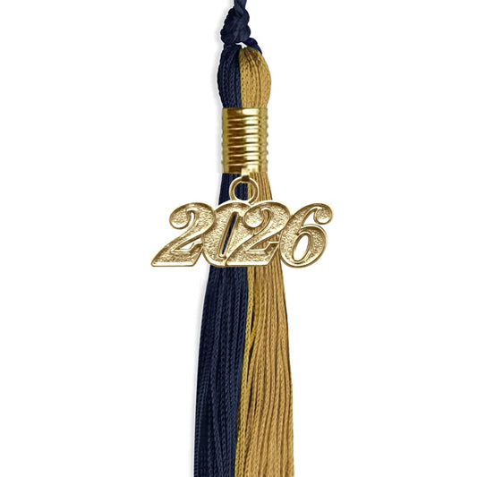 Dark Navy Blue/Antique Gold Graduation Tassel with Gold Bling Charm by Wholesale Grad Supply