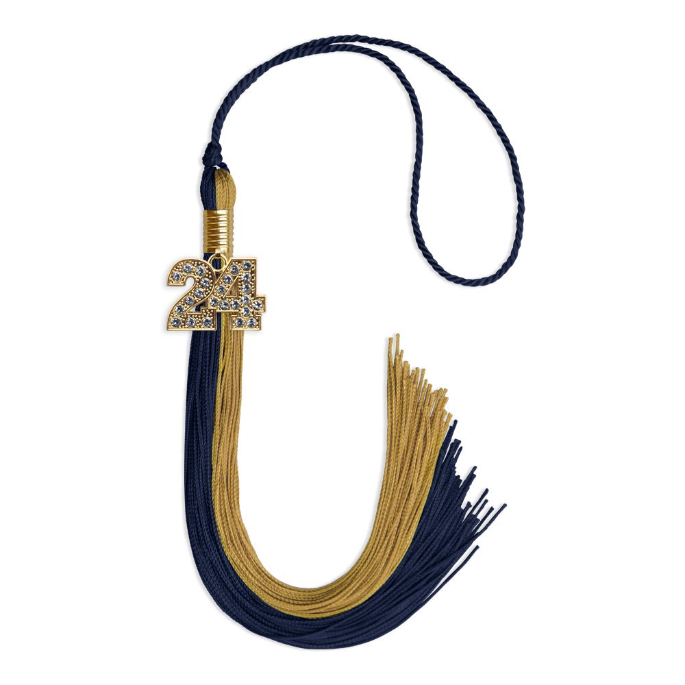 Dark Navy Blue/Antique Gold Graduation Tassel with Gold Bling Charm by Wholesale Grad Supply