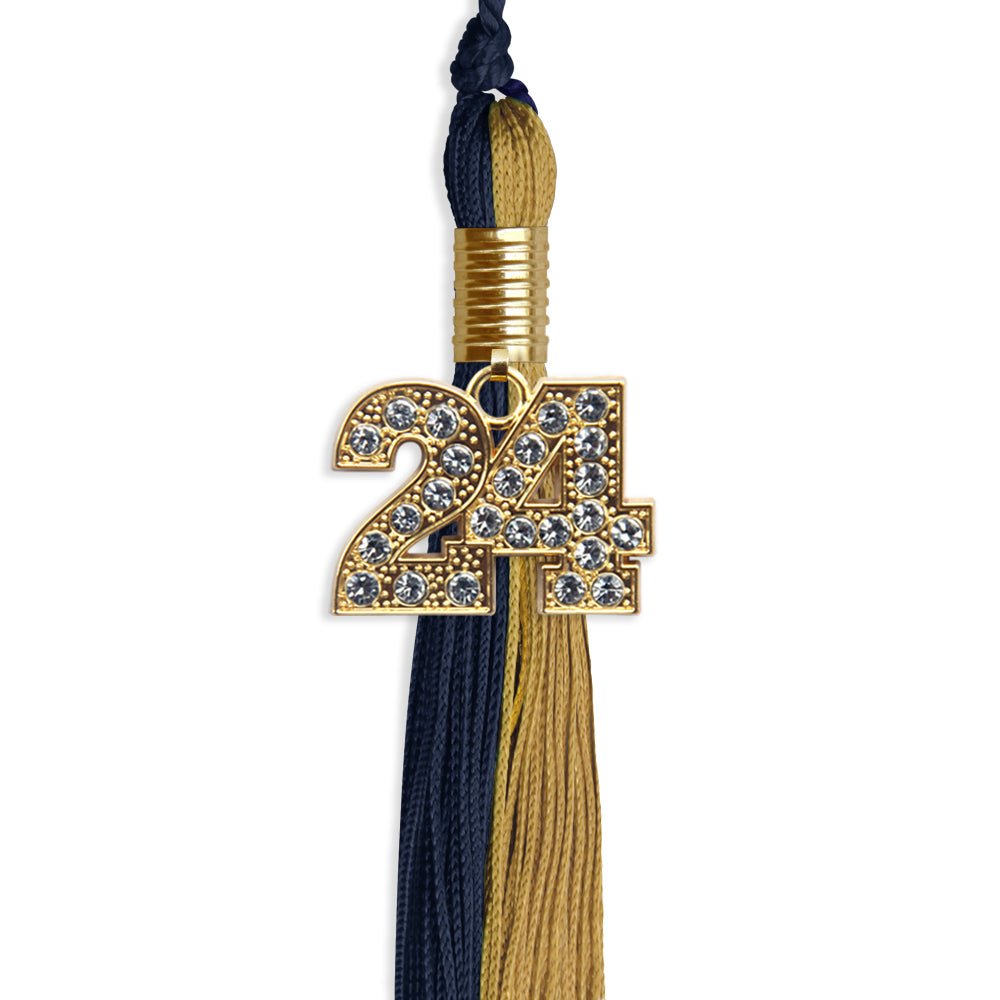 Dark Navy Blue/Antique Gold Graduation Tassel with Gold Bling Charm by Wholesale Grad Supply