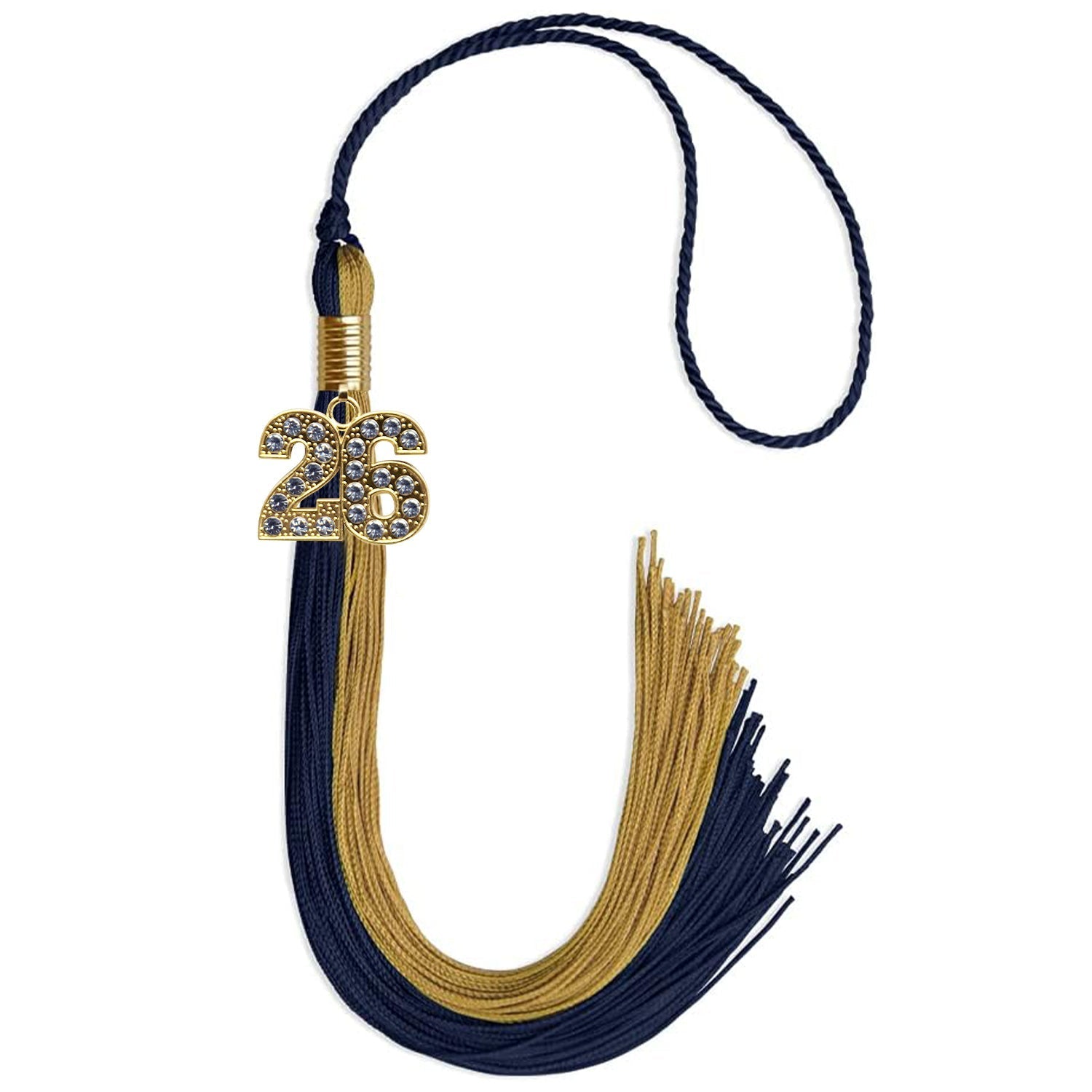 Dark Navy Blue/Antique Gold Graduation Tassel with Gold Bling Charm by Wholesale Grad Supply