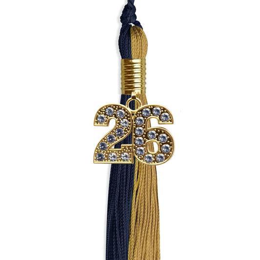 Dark Navy Blue/Antique Gold Graduation Tassel with Gold Bling Charm by Wholesale Grad Supply