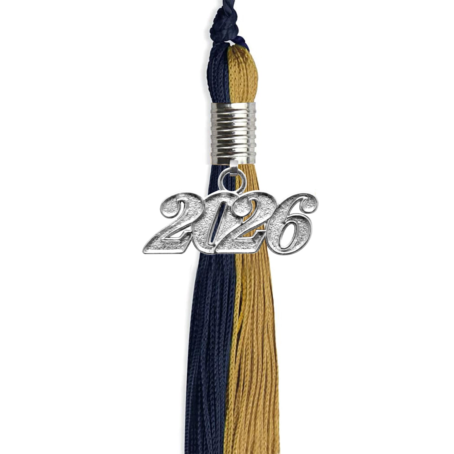 Dark Navy Blue/Antique Gold Graduation Tassel with Silver Bling Charm by Wholesale Grad Supply