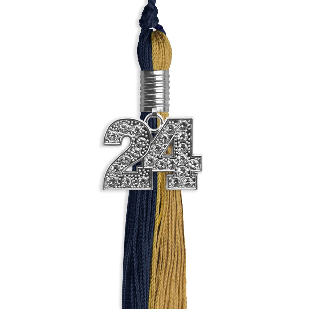 Dark Navy Blue/Antique Gold Graduation Tassel with Silver Bling Charm by Wholesale Grad Supply