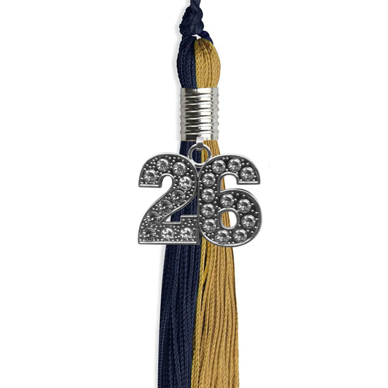 Dark Navy Blue/Antique Gold Graduation Tassel with Silver Bling Charm by Wholesale Grad Supply