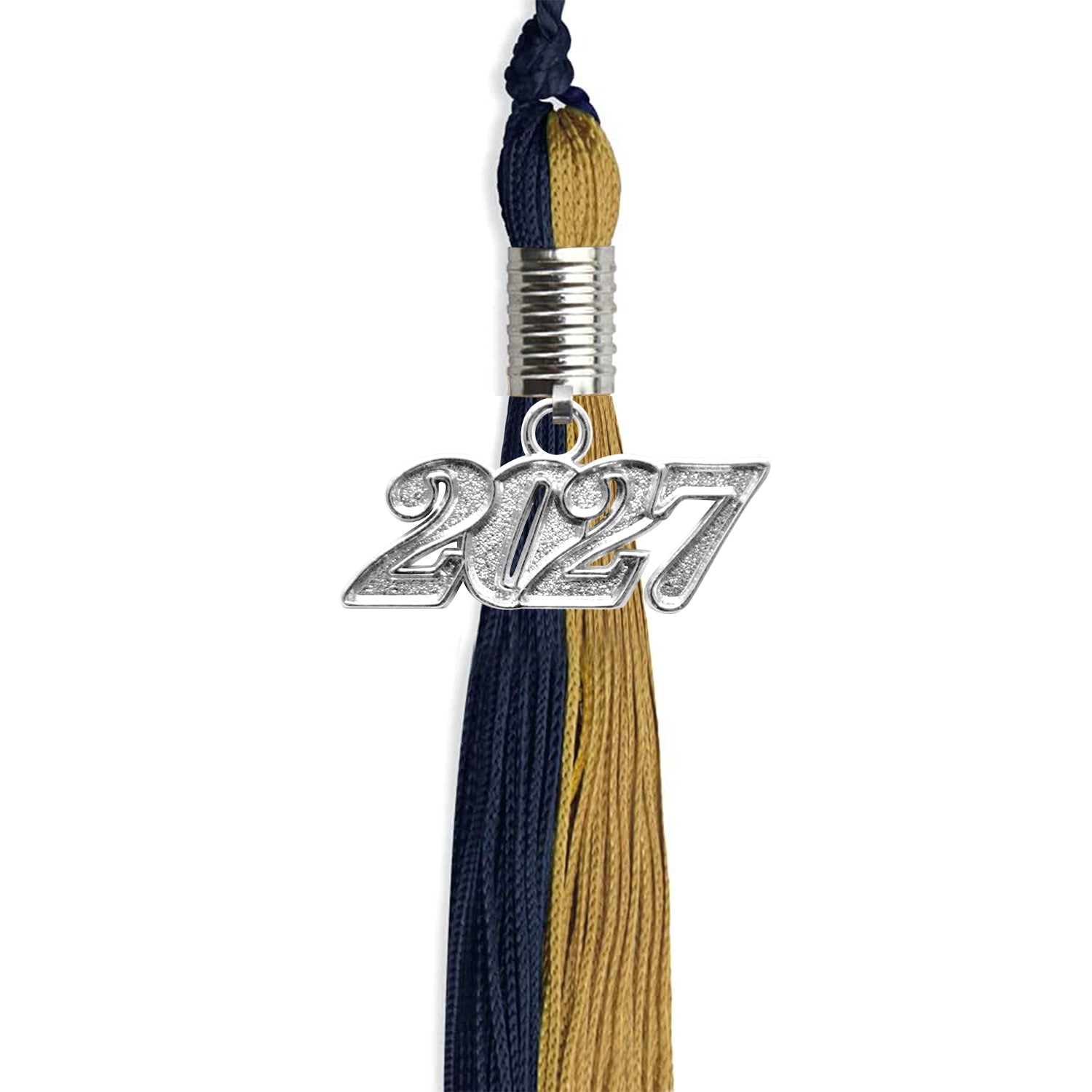 Dark Navy Blue/Antique Gold Graduation Tassel with Silver Bling Charm by Wholesale Grad Supply