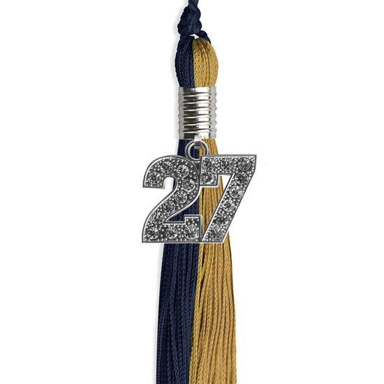 Dark Navy Blue/Antique Gold Graduation Tassel with Silver Bling Charm by Wholesale Grad Supply