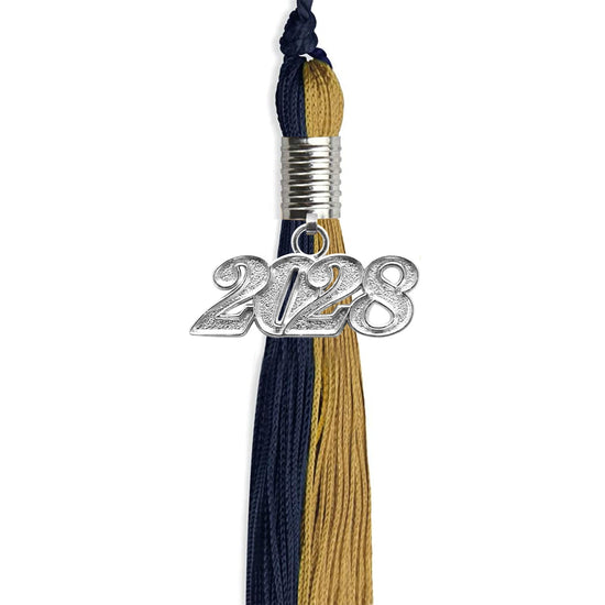 Dark Navy Blue/Antique Gold Graduation Tassel with Silver Bling Charm by Wholesale Grad Supply