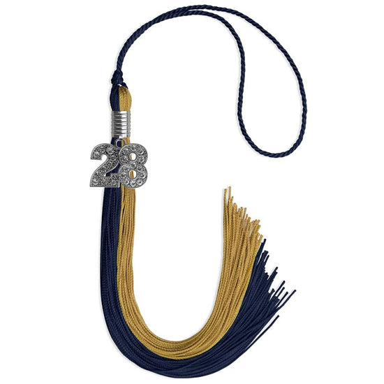 Dark Navy Blue/Antique Gold Graduation Tassel with Silver Bling Charm by Wholesale Grad Supply