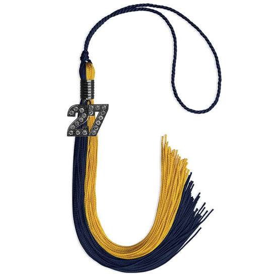 Dark Navy Blue/Bright Gold Graduation Tassel with Black Bling Charm by Wholesale Grad Supply
